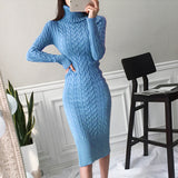 Women Maxi Dress Spring and Autumn Sexy Turtleneck Slim Fit Sheath Dress