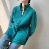 Women Cardigan Sweater Loose Autumn Zipper Jacket 8t7116
