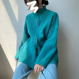 Women Cardigan Sweater Loose Autumn Zipper Jacket 8t7116