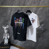 Ch hip-hop t shirts ch short-sleeved colorful sanskrit cross tassel embroidery loose casual american heavy weight