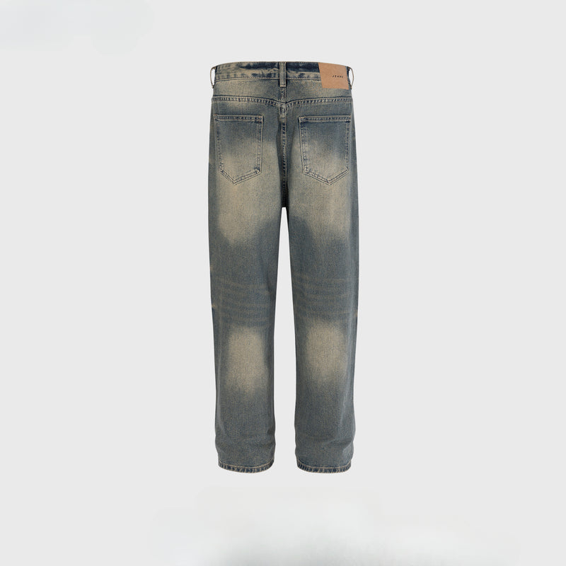 MIJKO Men's Vintage Pants MIJKO Trousers Men's and Women's Washing Straight High Street Style Trendy Jeans