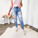 Women's light wash skinny jeans - european & american style, long length, distressed denim, streetwear, mid-rise, slim fit pants for women