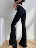 Women Sweatpants Split Hollow out Straight-Leg Pants