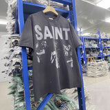 saint m t shirts s.m character & letter graphic crew neck pullover short sleeve t-shirt