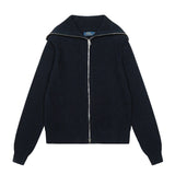 Rlraf pony lapel zipper cardiganknitting woolen sweatercasualsweetcardiganloosecasual women's fall and winter