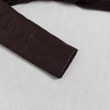 Women Dresses Spring New Stand Collar Long Sleeve Leather Skirt Dress (Qymy0409)