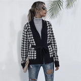 Women Knitted Sweater Autumn Long Sleeve Houndstooth Cardigan Knitted Chanel Style Sweater Coat