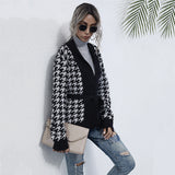 Women Knitted Sweater Autumn Long Sleeve Houndstooth Cardigan Knitted Chanel Style Sweater Coat