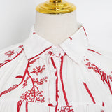 Women Dresses Spring Short Skirt Lapel Single Breasted Embroidered Blouse Long Sleeve Dress (Qymy0409)