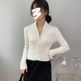 Women Cardigan Sweater Zipper Knitted Long Sleeve Hoodie Short Slim Knit Sweater 8t8073