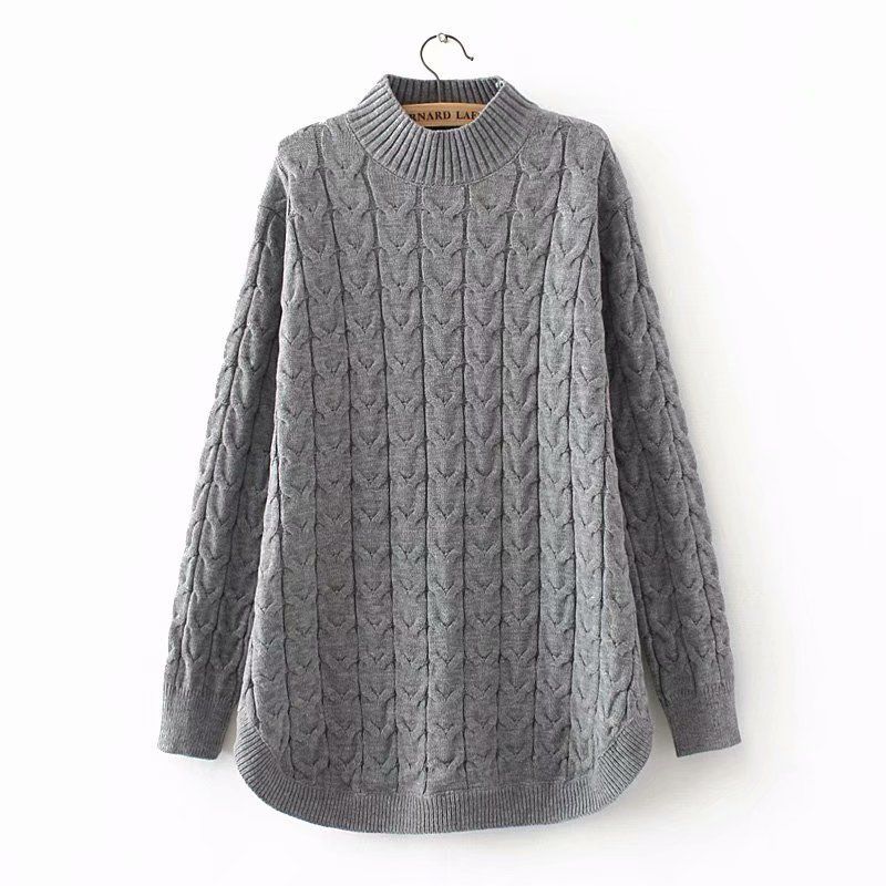Women Sweater Knitwear Autumn and Winter Turtleneck Solid Color Knitted Bottoming Shirt Cable-Knit Sweater