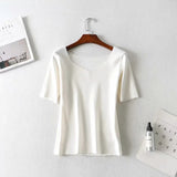 Women Sweater Knitwear Square Collar Short Sleeve Knitwear for Women