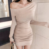 Women Dresses Spring and Autumn Sexy off-the-Shoulder Tight Sheath Short Dress