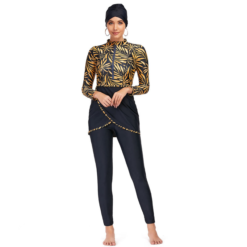 Muslim Bathing Suits Muslim Swimsuit Long Sleeve Trousers Three-Piece Set Sun Protection with Chest Pad