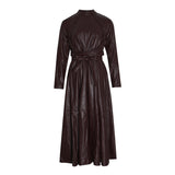 Women Dresses Spring New Stand Collar Long Sleeve Leather Skirt Dress (Qymy0409)