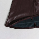 Women Dresses Spring New Stand Collar Long Sleeve Leather Skirt Dress (Qymy0409)