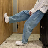 Men Jeans Loose Solid Color Straight-Leg Pants Trousers