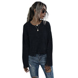 Women Knitted Sweater Autumn and Winter Leisure Ripped Long Sleeves Black Sweater