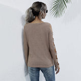 Women Knitted Sweater Autumn off-the-Shoulder Slim Fit Sweater Women's Hollow-out Long Sleeve Bottoming Sweater