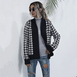 Women Knitted Sweater Autumn Long Sleeve Houndstooth Cardigan Knitted Chanel Style Sweater Coat