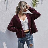 Women Knitted Sweater Mori Style Solid Color Dots Long Sleeve Sweater Coat