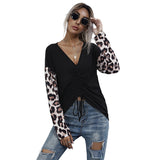 Women Knitted Sweater Autumn Long Sleeve Loose Black Leopard Splicing