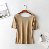 Women Sweater Knitwear Square Collar Short Sleeve Knitwear for Women