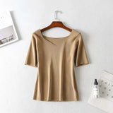 Women Sweater Knitwear Square Collar Short Sleeve Knitwear for Women