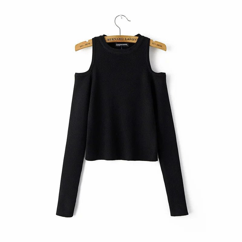 Women Sweater Knitwear Sexy Shoulder-Baring Sweater Women's Long Sleeve Sweater