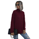 Women Knitted Sweater Autumn Turtleneck Long Sleeve Mid-Length Red Sweater