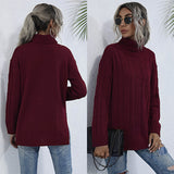 Women Knitted Sweater Autumn Turtleneck Long Sleeve Mid-Length Red Sweater