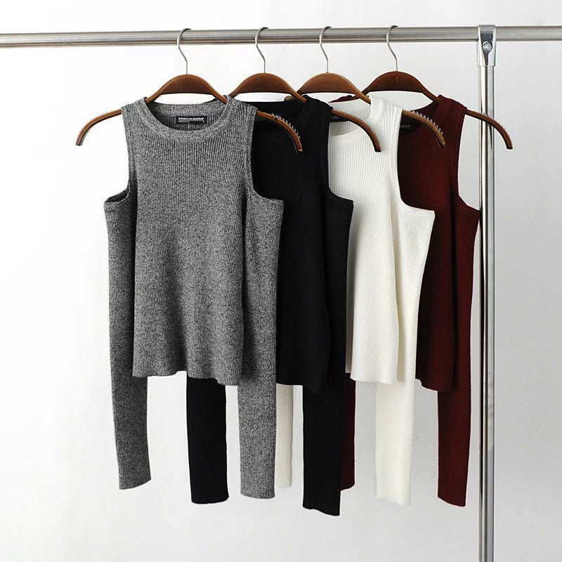 Women Sweater Knitwear Sexy Shoulder-Baring Sweater Women's Long Sleeve Sweater