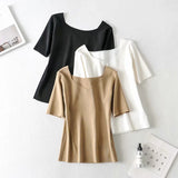 Women Sweater Knitwear Square Collar Short Sleeve Knitwear for Women
