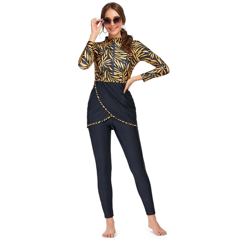 Muslim Bathing Suits Muslim Swimsuit Long Sleeve Trousers Three-Piece Set Sun Protection with Chest Pad