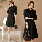 Women Maxi Dress Spring and Autumn Stand Collar Long Sleeve Dress