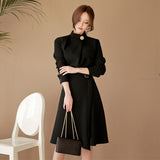 Women Maxi Dress Spring and Autumn Stand Collar Long Sleeve Dress