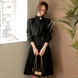 Women Maxi Dress Spring and Autumn Stand Collar Long Sleeve Dress