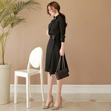 Women Maxi Dress Spring and Autumn Stand Collar Long Sleeve Dress