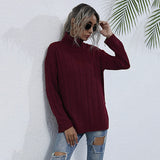 Women Knitted Sweater Autumn Turtleneck Long Sleeve Mid-Length Red Sweater