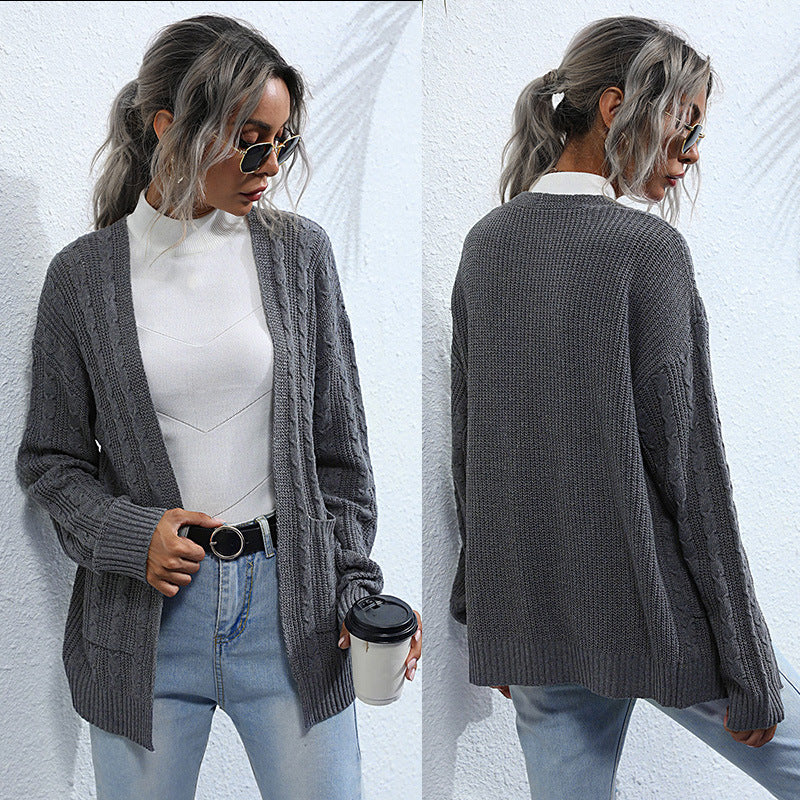 Women Knitted Sweater Autumn Mori Style Cable-Knit Sweater Coat for Women