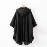 Women Woolen Coat Autumn and Winter Black Loose Hooded Long Cape Woolen Coat