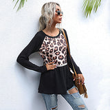 Women Knitted Sweater Long Sleeve Leopard Print Black Slim Fit Sweater