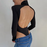 Women Jumpsuit Summer Sexy Backless Long Sleeves Turtleneck Jumpsuit