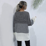 Women Knitted Sweater round Neck Long Sleeve Contrast Color Knitted Sweater Female Autumn