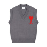 Ami style gridsv neckknittingvest couple women's autumheart jacquard sleeveless sweater vestoutweareasiest for matchtops
