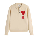 Ami araunriflove polo collar lapel wool sweater long sleeves couple fall and winterembroiderknitting shirt