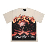 Hip-hop t-shirts: american streetwear retro cloud skull letter print washed vintage trendy short sleeve tee