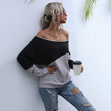 Women Knitted Sweater Long Sleeve Sweater Loose off-Shoulder Top