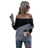 Women Knitted Sweater Long Sleeve Sweater Loose off-Shoulder Top