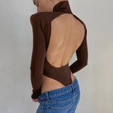 Women Jumpsuit Summer Sexy Backless Long Sleeves Turtleneck Jumpsuit